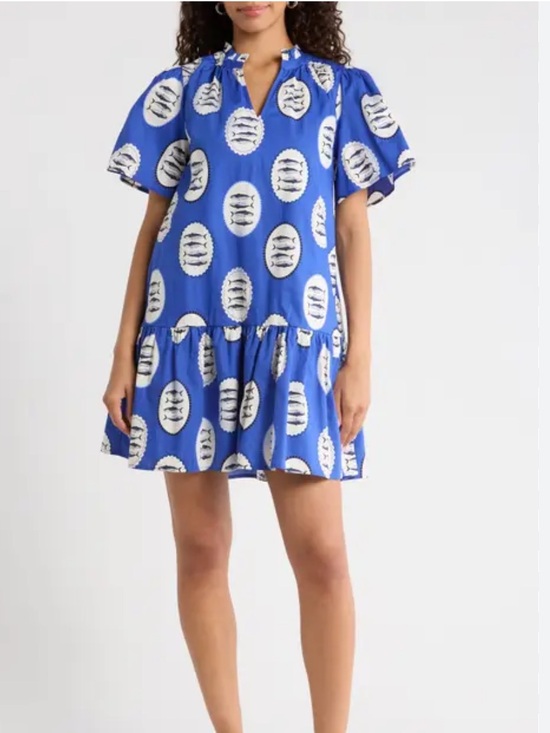 Sugarlips Dresses & Skirts - Sugarlips Sardine Sea Azari Shift Mini Dress Blue & White Large NWT 100% Cotton